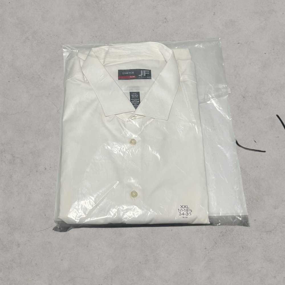 J Ferrar Mens Slim Fit Stretch Dress Shirt White 18-18.5 34-35 XXL NWT